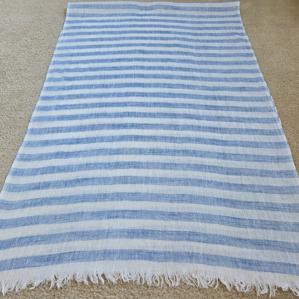 Club Monaco Linen Stripe Scarf Blue & White - Picture 4 of 8